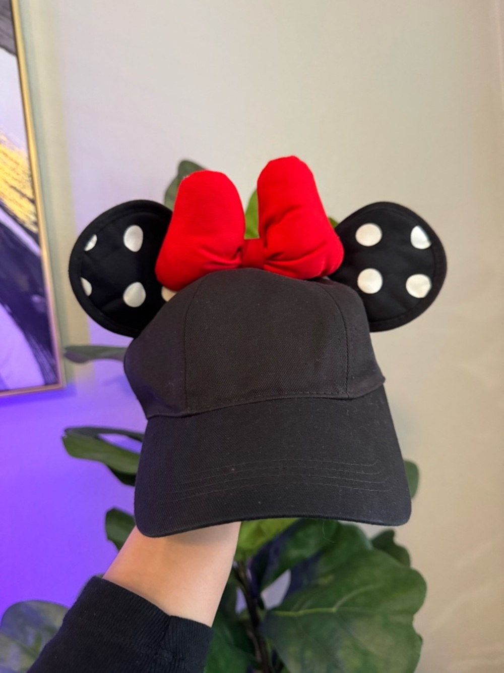 Black Minnie-Style Cap with Red Bow